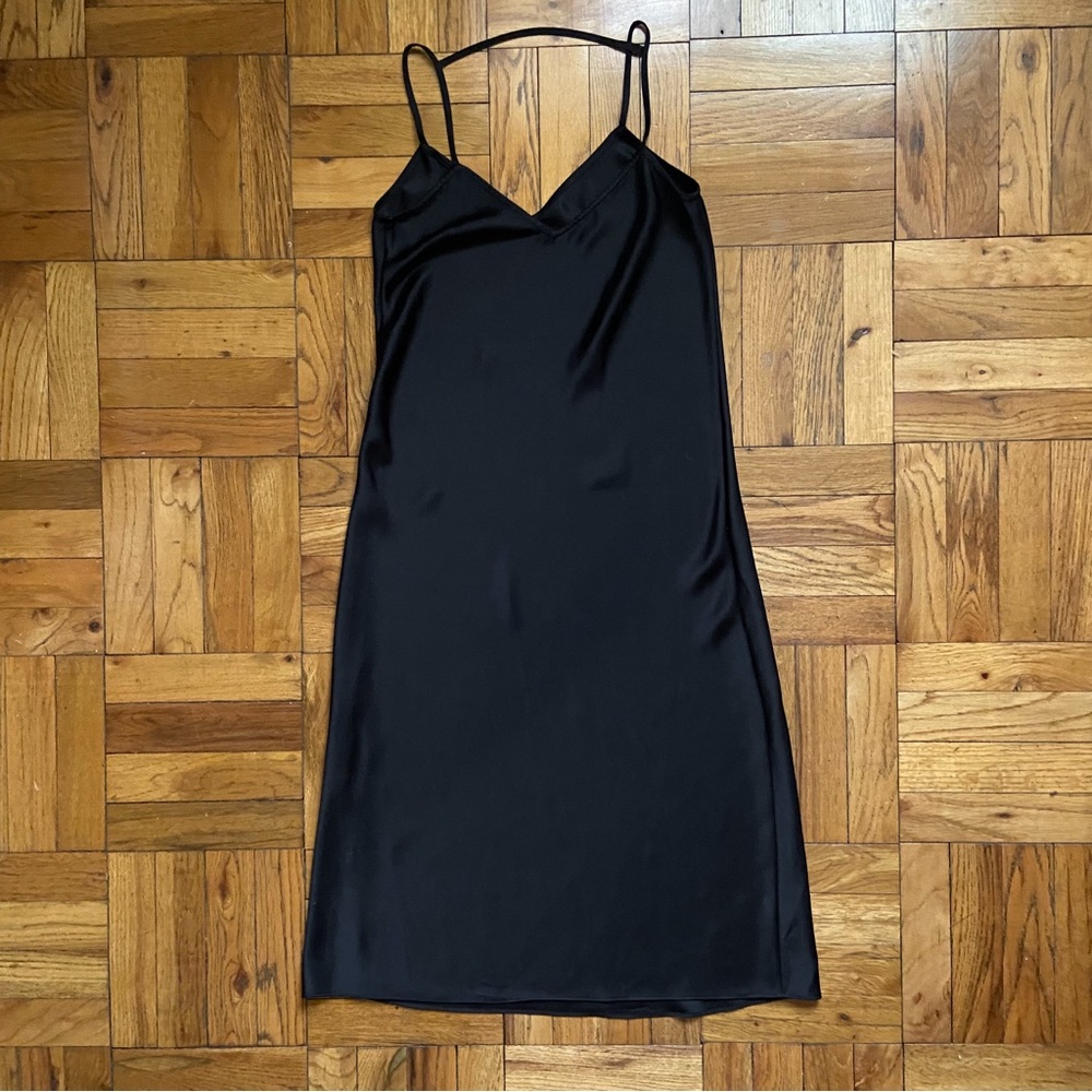 Diane Von Furstenberg Black Midi Satin Spaghetti Strap Slip Dress - XS/S - 2
